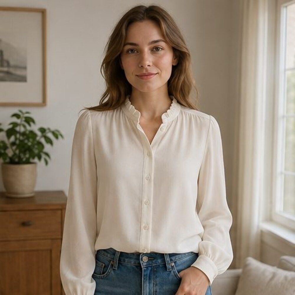 Ivory Ruffle Collar Blouse - Picture 2 of 6